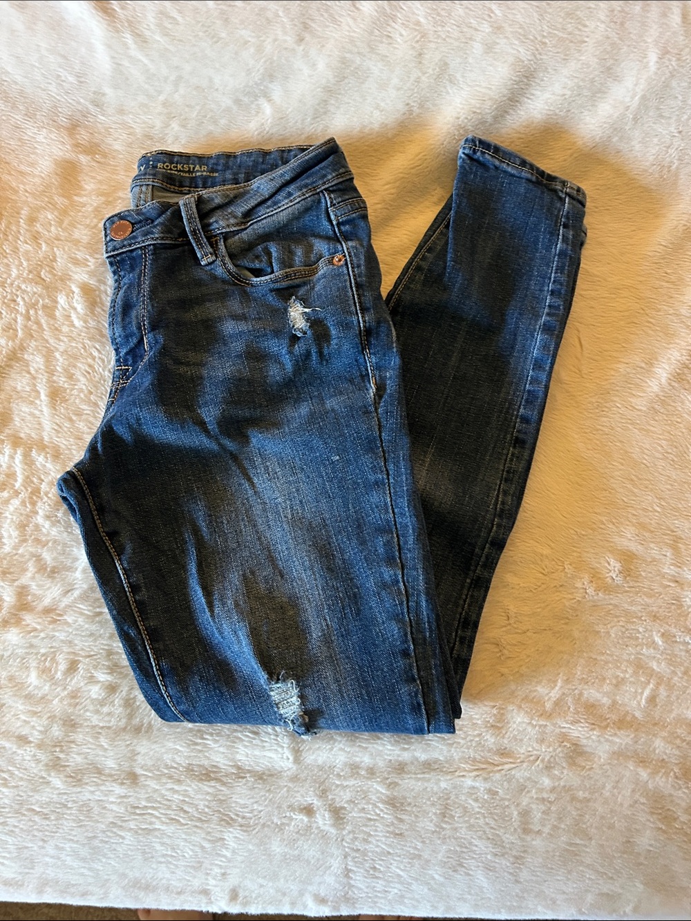 Old Navy Dark Blue Skinny Jeans with Subtle Distressing